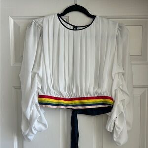 Alice + Olivia White Pleated Top with Multicolor Stripe